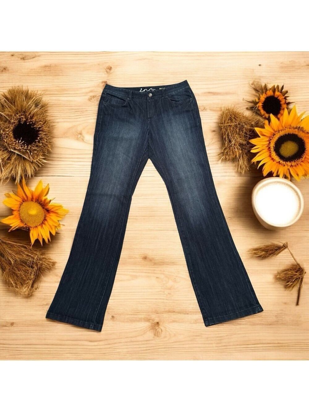 INC Straight Leg Denim Jeans Womens 10 Regular 32x32 Bling Buttons Distressed